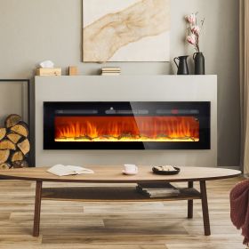 60" Recessed or Wall Mounted Electric Fireplace Heater with Remote Control (Option: Black-1000x240x540 mm)