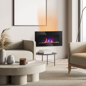 28.5" 1450W Electric Wall-Mounted Fireplace with Flame Effect (Option: Black-823x208x504 mm)