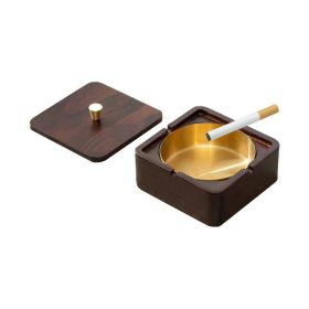 Wood Metal Ashtray Ash-Proof and Dust-Proof Design (Type: Ashtrays, Color: Dark Walnut)